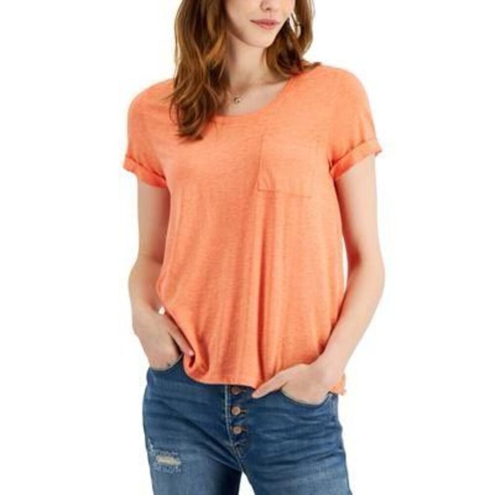 Hippie Rose Juniors' Burnout T-Shirt - Coral Burst Size L